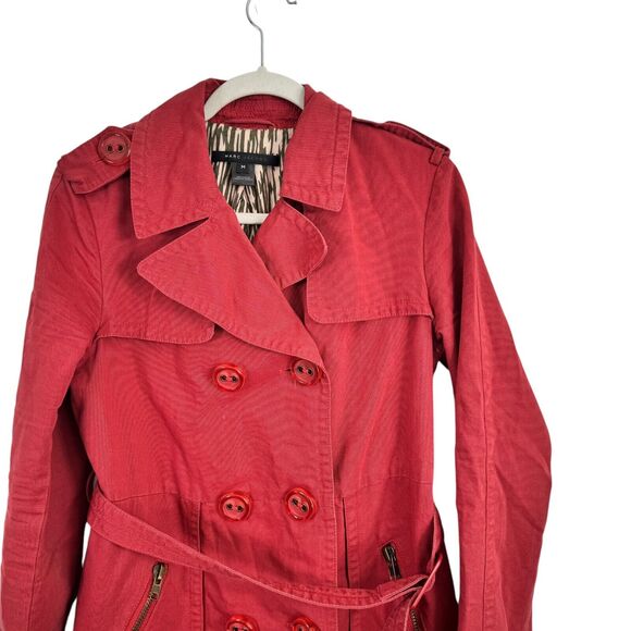 Marc Jacobs Red Pea Coat Career Capsole Office 100% Cotton Womens Size Medium - Picture 2 of 6